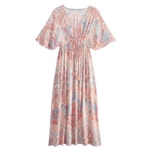 WORLD MARKET Coral & Blue Surf Damask Mira Kaftan Dress, L/XL